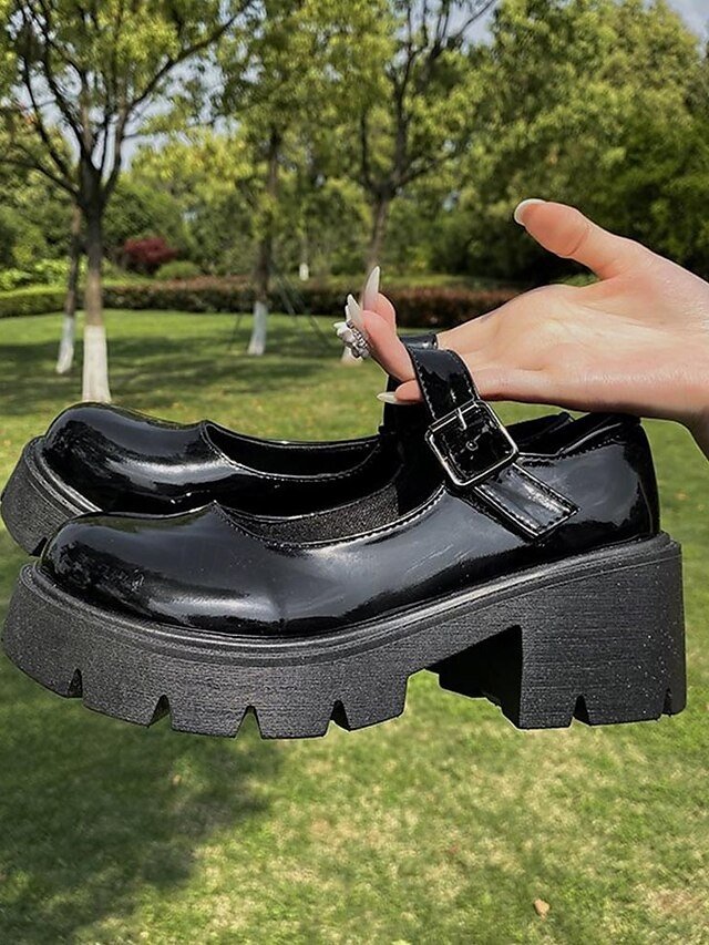 Gothic Black Patent Leather Platform Mary Jane Shoes - Image 2