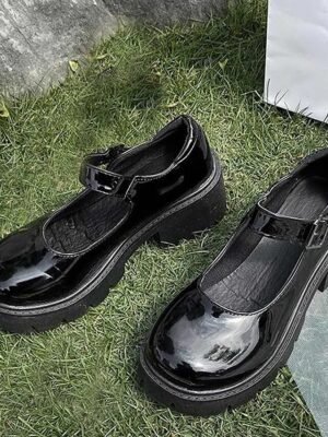 Gothic Black Patent Leather Platform Mary Jane Shoes - Image 3