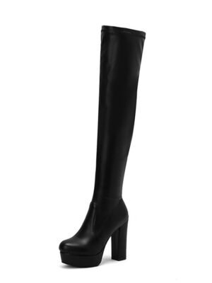 Gothic Over-the-Knee Platform Round Toe Chunky Heel Boots - Image 4