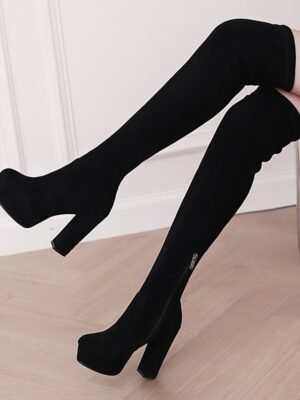 Gothic Over-the-Knee Platform Round Toe Chunky Heel Boots - Image 5