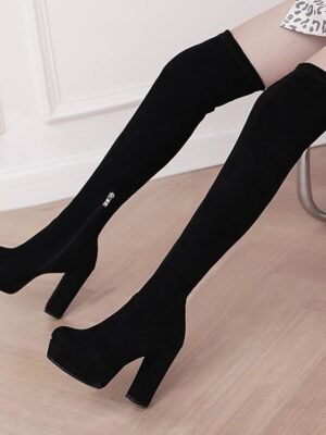 Gothic Over-the-Knee Platform Round Toe Chunky Heel Boots - Image 7