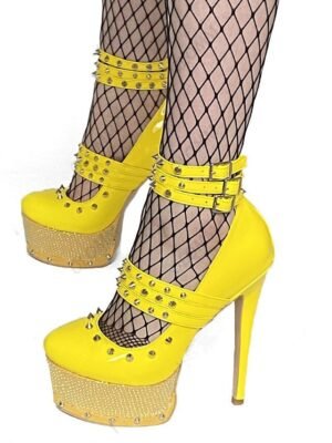 Gothic Platform Colour Block Round Toe High Heel Shoes - Image 12