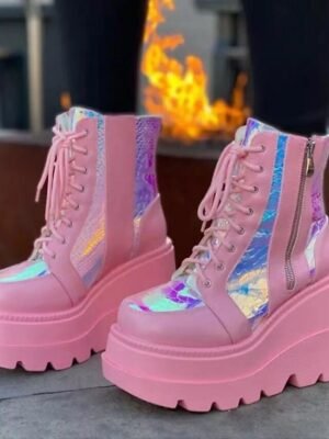 Gothic Platform Wedge Heel Ankle Boots - Image 4