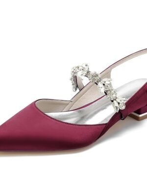 Luxurious Satin Crystal Ankle Strap Flat Heel Wedding Shoes - Image 10