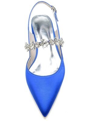 Luxurious Satin Crystal Ankle Strap Flat Heel Wedding Shoes - Image 11