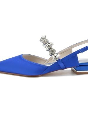 Luxurious Satin Crystal Ankle Strap Flat Heel Wedding Shoes - Image 12