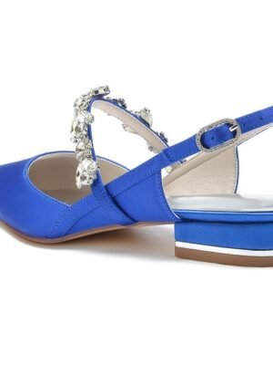 Luxurious Satin Crystal Ankle Strap Flat Heel Wedding Shoes - Image 13