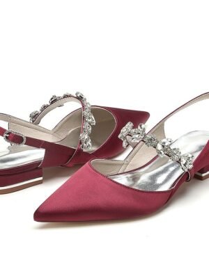 Luxurious Satin Crystal Ankle Strap Flat Heel Wedding Shoes - Image 14