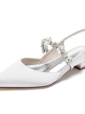Luxurious Satin Crystal Ankle Strap Flat Heel Wedding Shoes - Image 2