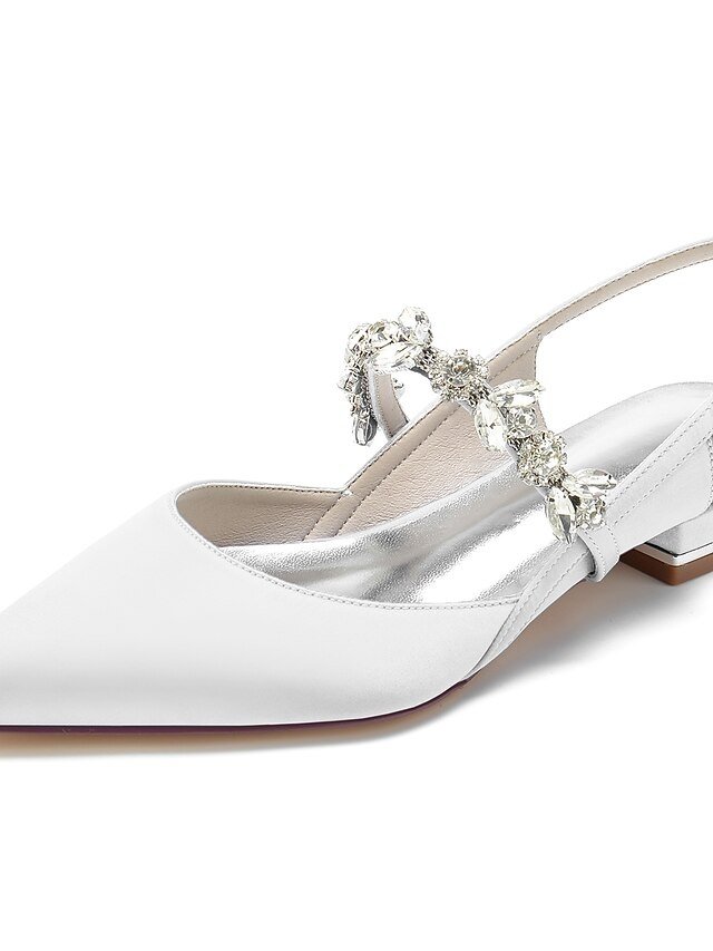 Luxurious Satin Crystal Ankle Strap Flat Heel Wedding Shoes - Image 2