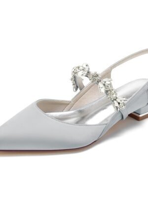 Luxurious Satin Crystal Ankle Strap Flat Heel Wedding Shoes - Image 3