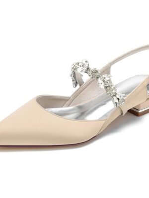 Luxurious Satin Crystal Ankle Strap Flat Heel Wedding Shoes - Image 4