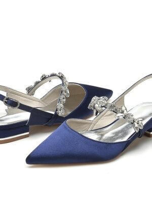 Luxurious Satin Crystal Ankle Strap Flat Heel Wedding Shoes - Image 5