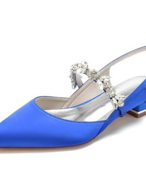 Luxurious Satin Crystal Ankle Strap Flat Heel Wedding Shoes - Image 6