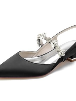 Luxurious Satin Crystal Ankle Strap Flat Heel Wedding Shoes - Image 7