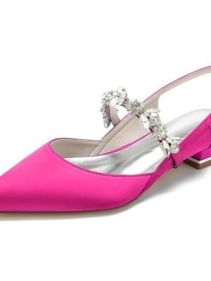 Luxurious Satin Crystal Ankle Strap Flat Heel Wedding Shoes - Image 8
