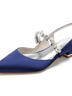 Luxurious Satin Crystal Ankle Strap Flat Heel Wedding Shoes - Image 9