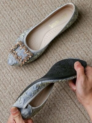 Luxury Comfort Foldable Rhinestone Embellished Flats - Image 12