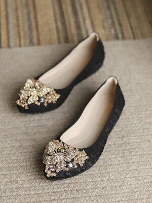 Luxury Comfort Foldable Rhinestone Embellished Flats - Image 5