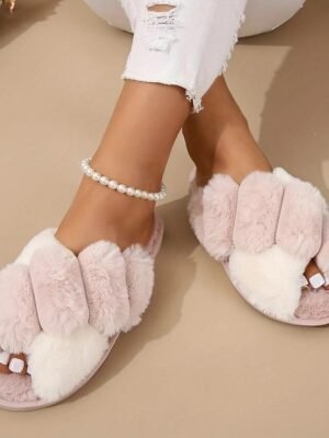 Luxury Fluffy Plush Cross-Band Fleece House Slippers - Image 2