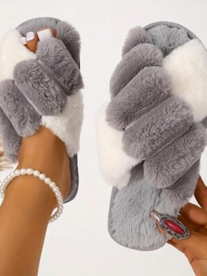 Luxury Fluffy Plush Cross-Band Fleece House Slippers - Image 6