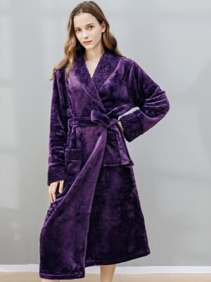 Luxury Warm Plush Lapel Long Sleeve Robe - Image 4