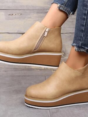 Minimalism Casual Black Round Toe Ankle Wedge Boots - Image 10