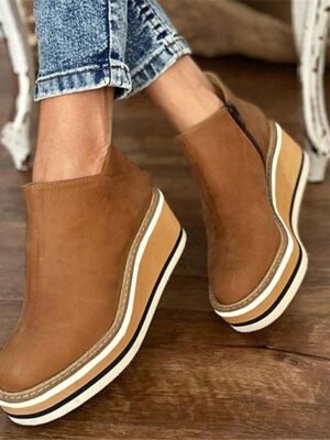 Minimalism Casual Black Round Toe Ankle Wedge Boots - Image 7