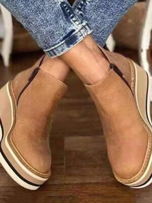 Minimalism Casual Black Round Toe Ankle Wedge Boots - Image 8