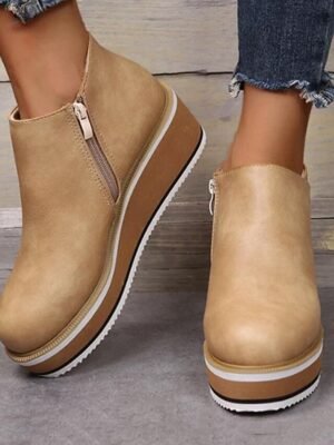 Minimalism Casual Black Round Toe Ankle Wedge Boots - Image 9