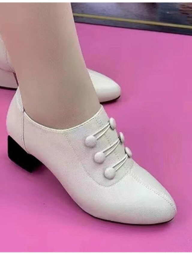 Minimalism Comfort Solid Colour Chunky Heel Pointed Toe Faux Leather Loafer - Image 5