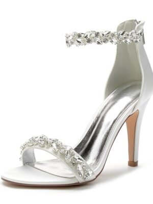 Minimalism Crystal Stiletto Pointed Toe Satin Wedding Shoes - Image 1