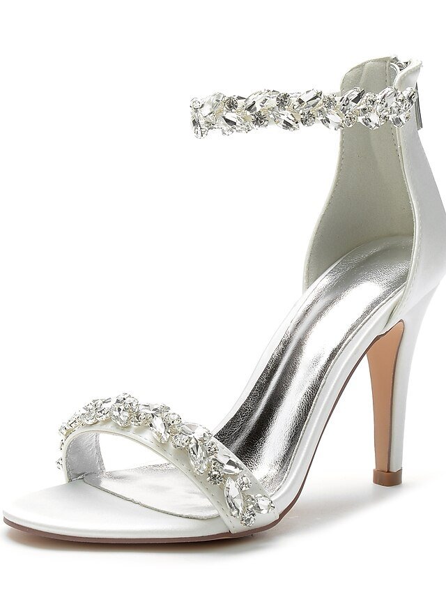 Minimalism Crystal Stiletto Pointed Toe Satin Wedding Shoes - Image 1