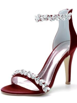 Minimalism Crystal Stiletto Pointed Toe Satin Wedding Shoes - Image 11
