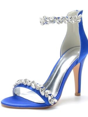 Minimalism Crystal Stiletto Pointed Toe Satin Wedding Shoes - Image 12