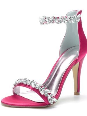 Minimalism Crystal Stiletto Pointed Toe Satin Wedding Shoes - Image 14