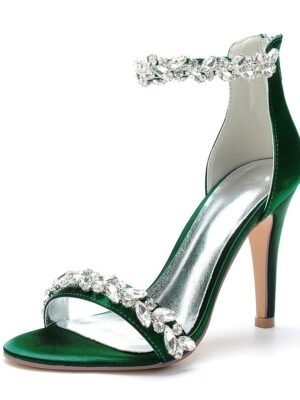Minimalism Crystal Stiletto Pointed Toe Satin Wedding Shoes - Image 15
