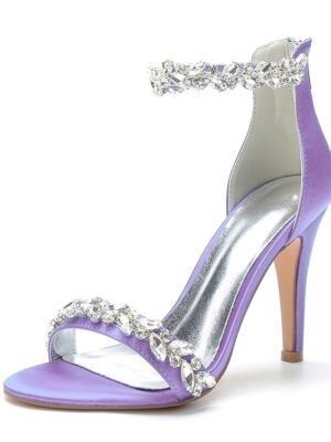 Minimalism Crystal Stiletto Pointed Toe Satin Wedding Shoes - Image 16