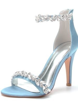 Minimalism Crystal Stiletto Pointed Toe Satin Wedding Shoes - Image 18