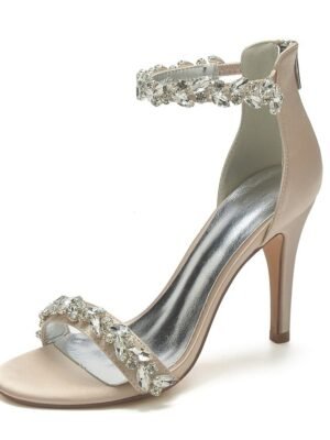Minimalism Crystal Stiletto Pointed Toe Satin Wedding Shoes - Image 19