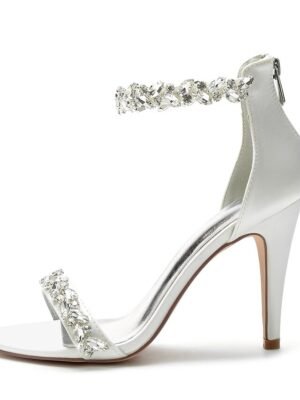 Minimalism Crystal Stiletto Pointed Toe Satin Wedding Shoes - Image 20