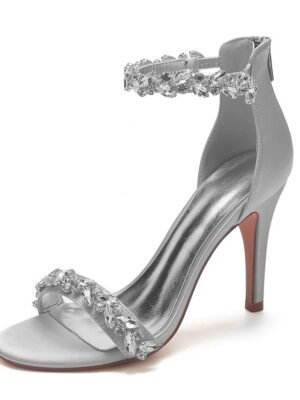 Minimalism Crystal Stiletto Pointed Toe Satin Wedding Shoes - Image 23