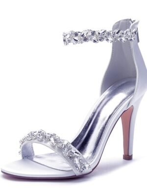 Minimalism Crystal Stiletto Pointed Toe Satin Wedding Shoes - Image 3