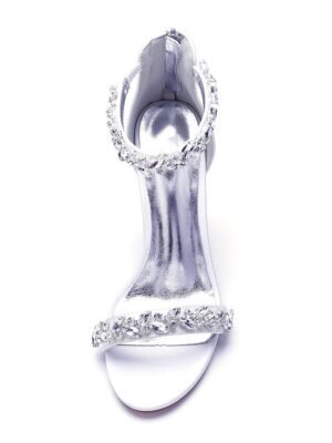 Minimalism Crystal Stiletto Pointed Toe Satin Wedding Shoes - Image 5