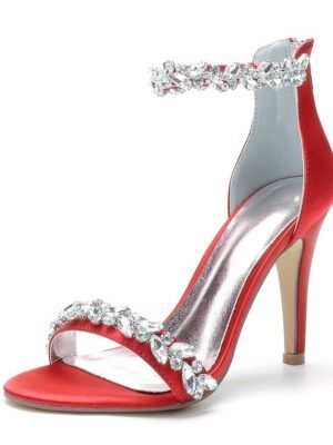Minimalism Crystal Stiletto Pointed Toe Satin Wedding Shoes - Image 9