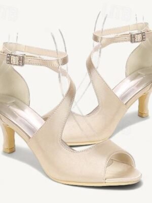 Minimalism Kitten Heel Satin Open Toe Ankle Strap Wedding Shoes - Image 10