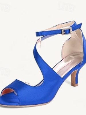 Minimalism Kitten Heel Satin Open Toe Ankle Strap Wedding Shoes - Image 11
