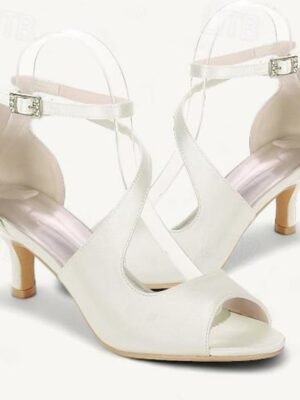 Minimalism Kitten Heel Satin Open Toe Ankle Strap Wedding Shoes - Image 14