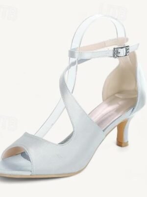 Minimalism Kitten Heel Satin Open Toe Ankle Strap Wedding Shoes - Image 15