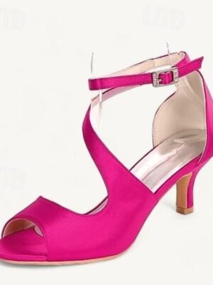 Minimalism Kitten Heel Satin Open Toe Ankle Strap Wedding Shoes - Image 16